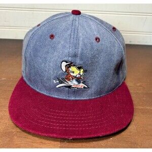 Vtg 90's Chester Cheetah Cheetos riding jet fighter airplane Hat Cap blue maroon